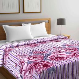 Signature Purple & White Floral Heavy Winter 450 GSM Double Bed Blanket-89