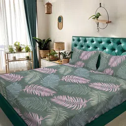 Myntra Elegant Homes Green & Pink Floral 350 TC King Fitted Bedsheet Set-2.50 m x 2.15 m-image-3
