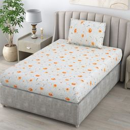 BOMBAY DYEING Dream Lover Grey Floral Cotton 104 TC Single Bedsheet Set 2.24 x 1.4 m-image-86