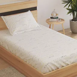 Home Centre Slate White & Blue Printed Cotton 150 TC Single Bedsheet With Pillow Covers-image-21