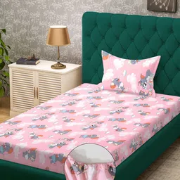KLOTTHE Kids Pink Printed 400 TC Pure Cotton Fitted Single Bedsheet Set- 2.25 m x 1.5 m-30