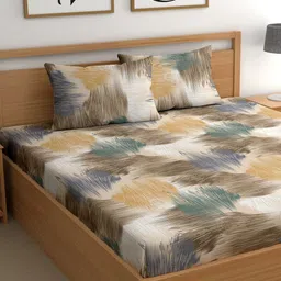 CG HOMES White & Beige Abstract Printed Cotton 200 TC Queen Bedsheet Set 2.25 m x 2.50 m-21