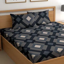 CG HOMES Blue & White Geometric Printed Cotton 200 TC Queen Bedsheet Set 2.25 m x 2.50 m-image-35