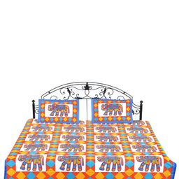 Exotic India White & Blue Ethnic Motifs Cotton 300 TC Queen Bedsheet with 2 Pillow Covers-image-83