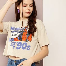 Kook N Keech Marvel Deadpool Printed Drop-Shoulder Sleeves Boxy Crop T-shirt-image-97