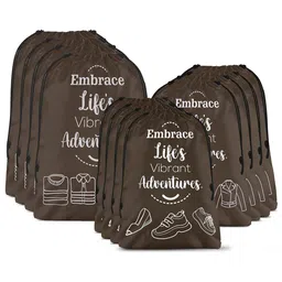 Aura Brown & White 12 Pieces Printed Reusable Cloth Storage Bag Organisers-9