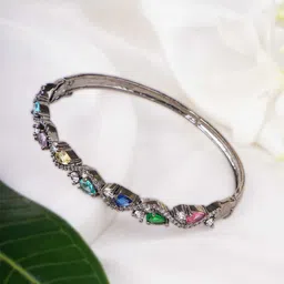 Adwitiya Collection Silver-Plated American Diamond Studded Bangle-Style Bracelet-picture-10
