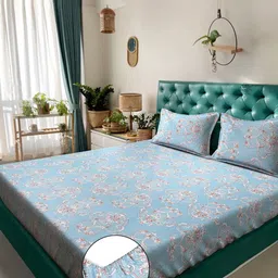 Myntra Elegant Homes Blue & Rust Floral Printed 300 TC King Bedsheet Set 2.5 m x 2.25 m-2