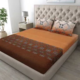 MAFATLAL Brown & White Geometric Printed Cotton 186 TC King Bedsheet Set-2.74 m x 2.74 m-picture-30