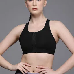 Nike Black Dri-FIT Swoosh Zip-Front Medium-Support Workout Bra - Lightly Padded-11