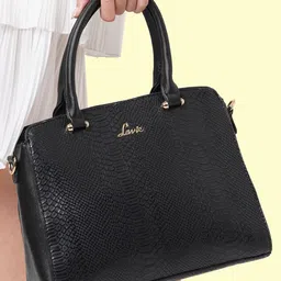 Lavie Black Animal Textured PU Regular Structured Handheld Bag-11