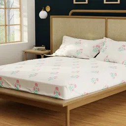 URBAN SPACE Pink & White Printed 200 TC Cotton Double Queen Bedsheet With 2 Pillow Covers-image-78
