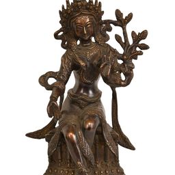 Exotic India Gold Toned Tibetan Buddhist Deity Seated Tara Brass Showpiece-image-99