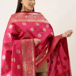 Silk Land Pink & Gold-Toned Ethnic Motifs Woven Design Pure Banarasi Silk Dupatta-39