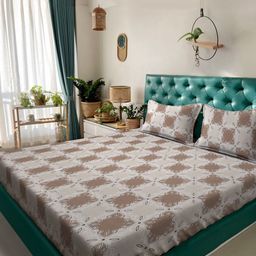 KLOTTHE Brown & Grey Printed Pure Cotton 400 TC Double King Bedsheet With 2 Pillow Covers-image-49