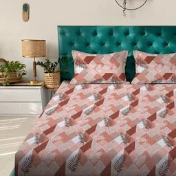 KLOTTHE Rust Printed Pure Cotton 400 TC Fitted Double King Bedsheet With 2 Pillow Covers-18
