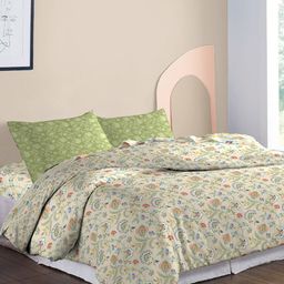 MYTRIDENT Beige & Green Pure Cotton Mild Winter Double King Bedding With 2 Pillow Covers-53