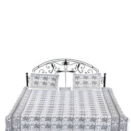 Exotic India White & Grey Ethnic Motifs 300 TC Cotton Queen Bedsheet with 2 Pillow Covers-image-45