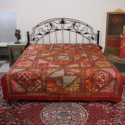 Exotic India Rose & Brown Ethnic Motifs 300 TC Cotton Queen Bedsheet-image-53