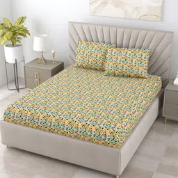 BOMBAY DYEING Dream Lover Green Floral 104 TC Cotton Queen Bedsheet Set-2.24 m X 2.54 m-image-68