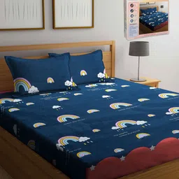 FABINALIV Blue & Pink Cartoon Characters 300 TC Cotton King Bedsheet Set-2.50 m X 2.25 m-9