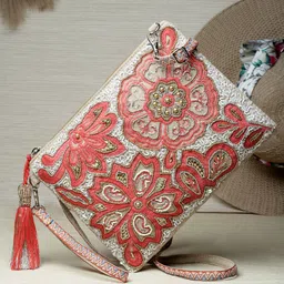 Anekaant Floral Embellished Pouch Structured Cotton Canvas Sling Bag-55
