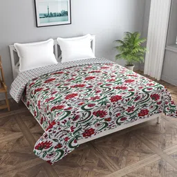 Trance home Linen Firdaus Red 210 GSM Pure Cotton Reversible Double Bed Size Dohar-image-77