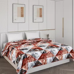 Monte Carlo White & Brown Abstract Printed Mild Winter 600 GSM Double Bed Blanket-80