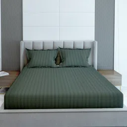 LABHAM Simple Living Lime Green Striped Cotton 210 TC King Bedsheet with 2 Pillow Covers-image-76