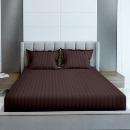 LABHAM Simple Living Brown Striped 210 TC Pure Cotton King Bedsheet With 2 Pillow Covers-image-95