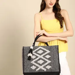 Anouk Geometric Woven Design Structured Tasselled Handheld Bag-image-51