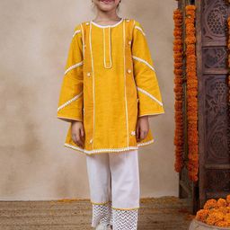 pspeaches Girls Floral Embroidered Round Neck A-Line Kurta With Pyjamas-picture-21