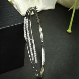 ZENEME Women American Diamond Rhodium-Plated Kada Bracelet-image-11
