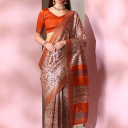 Mitera Beige & Purple Warli Printed Bagru Saree-picture-44