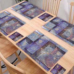 Kuber Industries Blue 12-Pieces Printed Table Placemat & Coasters Set-86