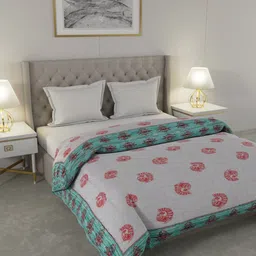 JAIPUR FABRIC Grey & Grey Ethnic Printed Heavy Winter 300 GSM Cotton Double Bed Quilt-image-25