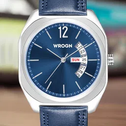 WROGN Men Textured Dial & Leather Straps Analogue Watch WR-6605-Blue-image-92