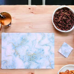 Kuber Industries Blue 12-Pieces Printed Table Placemat & Coasters Set-89