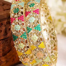 Rubans Set of 2 22K Gold Plated Stone Studded Bangles-3