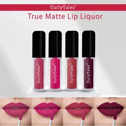 CurlyTales True Matte Set Of 4 Liquid Lipstick 4ml Each - Peach, Magenta, Brick Red, Wine-8