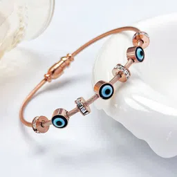 Designs & You Rose Gold-Plated American Diamond Studded Evil Eye Bangle-Style Bracelet-42