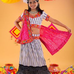 ahhaaaa Girls Printed Mirror Work Cotton Ready to Wear Lehenga & Blouse With Dupatta-23