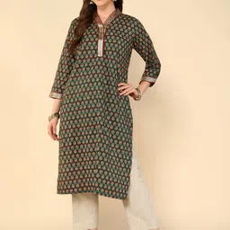 aturabi Ethnic Motifs Printed Thread Work Block Print Kurta-image-20