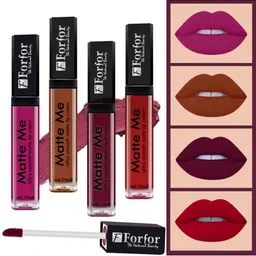 FORFOR Matte Me 4Pcs Long Lasting Liquid Matte Lipstick Fuchsia Pink-Brown-Wine-Angel Red-13
