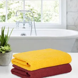 Cortina Yellow & Maroon 2 Pieces Cotton Anti-Bacterial 480 GSM Reversible Bath Towels-1