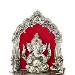 INTERNATIONAL GIFT Silver Toned Get Ganesh Idol With Luxury Velvet Box Pack Home Gift Set-image-99