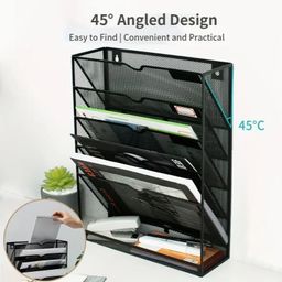 Snivy Mesh Wall Magazine Rack - 5-Tier Mesh Wall Hanging File Holder Organizer - Mesh Wall Mount Shelf Storage Space Saving Rack - Metal Mesh Desk Organizer for Office Home image 3
