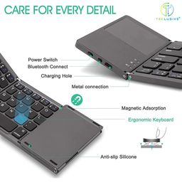 T TECLUSIVE Slim Foldable Wireless Bluetooth Keyboard with Integrated Touchpad | Folding Rechargeable Keyboard with Trackpad | Compatible for iPhone iPad/Android/Tablets/Mac Windows Laptop image 4