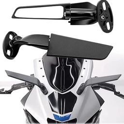 Eltron Turbo ELT45 Imported Original Wind Wing Rearview Stealth Aerodynamic Mirrors Fully Faired Bikes, Motorcyles Ninja 250 300 400 GSX250R 360, R15 V4M, R15 V4, R15 V3, Adjustable (Black, Pack of 2) image 1