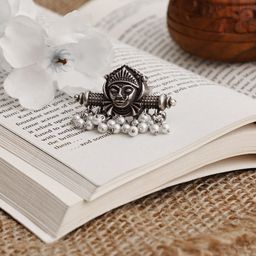 VENI Silver-Plated Oxidised Pearl-Studded Tribal Finger Ring-picture-32